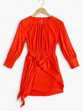 STEVE MADDEN Wrap Tie Front Dress Satin Neon Orange Coral Bold Silky Vibrant 10